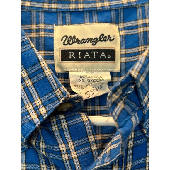 WRANGLER RIATA (Mens XXL) Button Up Plaid Blue Long Sleeve Shirt - Picture 2 of 3
